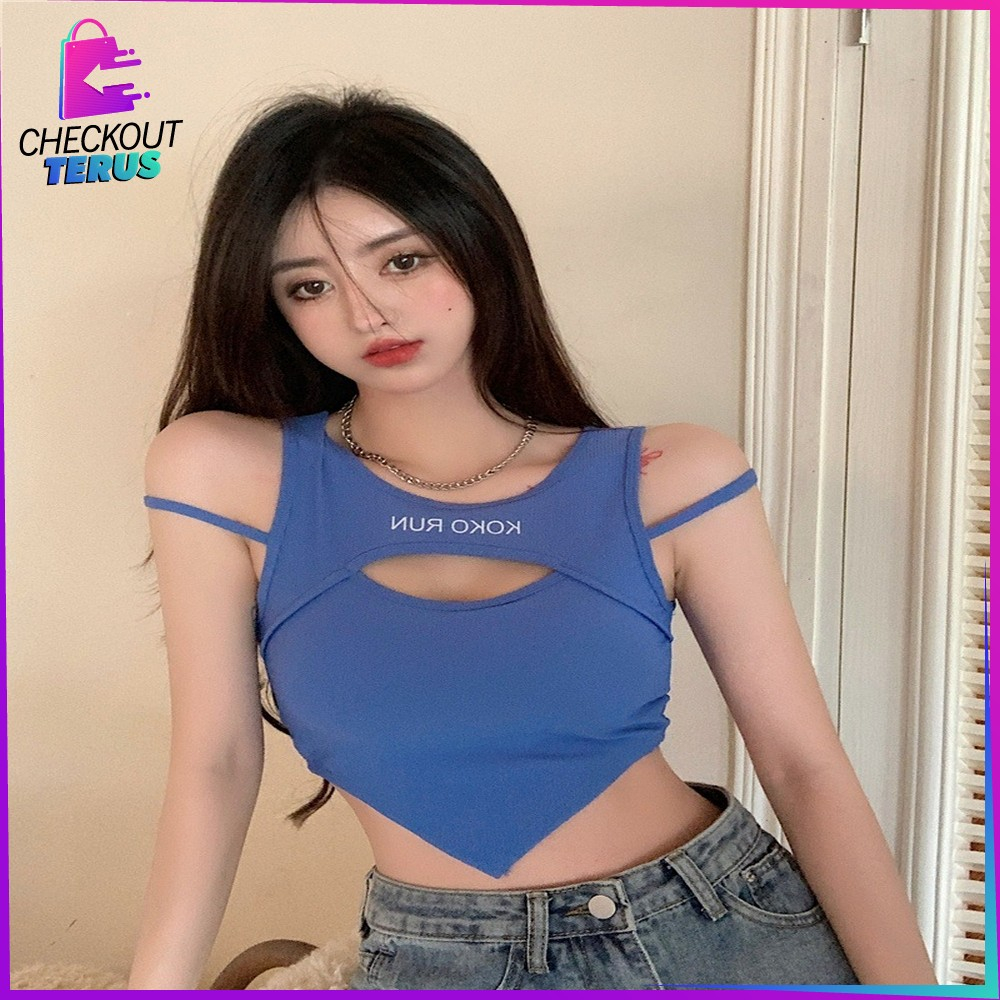 CT P341 Tanktop Wanita Leher Bulat Atasan Simple Polos Korean Style Pakaian Dalam Tank Top Cross Top Bra Wanita Kaos Cewek Kekinian Import