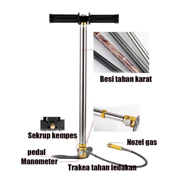 【Dikirim Dari Jakarta, COD】6000PSI POMPA PCP STAINLESS STEEL/ 30mpa POMPA PCP MURAH BARACUDA KAKI LIPAT 4500 PSI STAINLESS STEEL/Pompa udara bertekanan tinggi inflasi/Manometer  pompa pcp