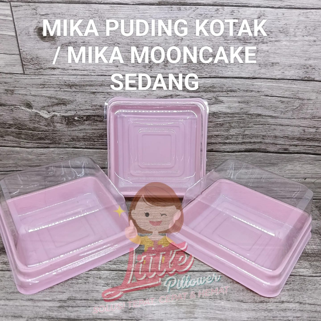 (ISI 50pcs MPK Warna) Mika Puding Kotak Mini - Mika Moon Cake Sedang - Mika Kue - Pink