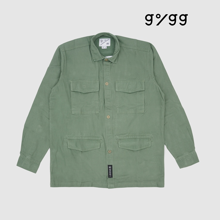 GIGG - Kemeja Korean Style Utility 1 - Jaket Trucker Semi Parka - Shirt Hijau - Atasan Pria