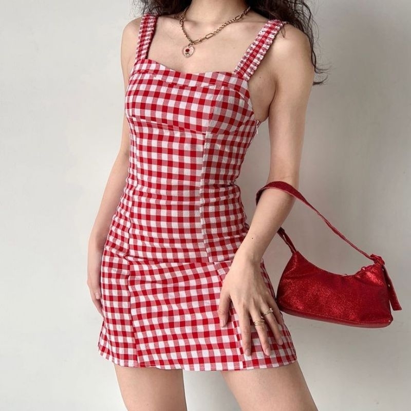 Summer mini dress/korean dress/dress korea/mini dress/gingham dress/dress kotak-kotak/jennie dress/o