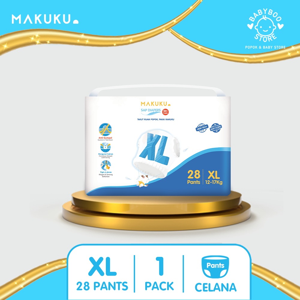 MAKUKU SAP Diapers Slim Care Pants XL28x 1 Pack Popok Tipis Anti Gumpal Mengunci Cairan