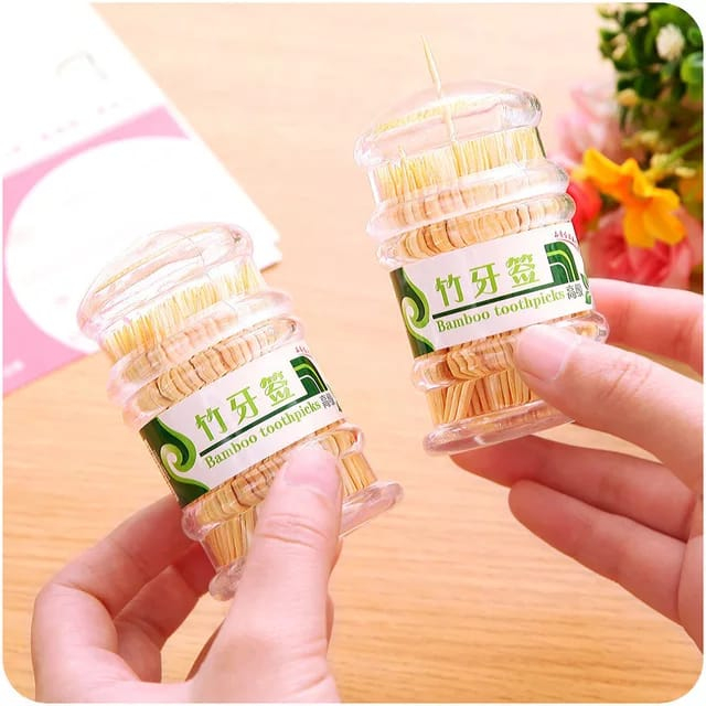 Tusuk Gigi Premium isi 50 / 100 / 150 dengan Wadah Tempat Travel Box Praktis Toothpick Portable Box Tusuk Gigi Bamboo Serbaguna TERMURAH TERLARIS