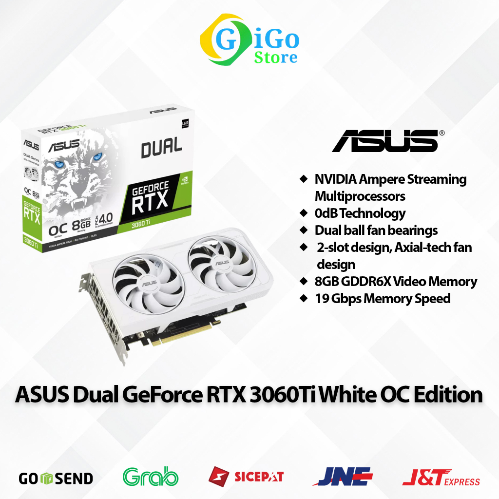 VGA Card Asus Dual Geforce RTX 3060 Ti White OC Edition 8GB GDDR6X PC
