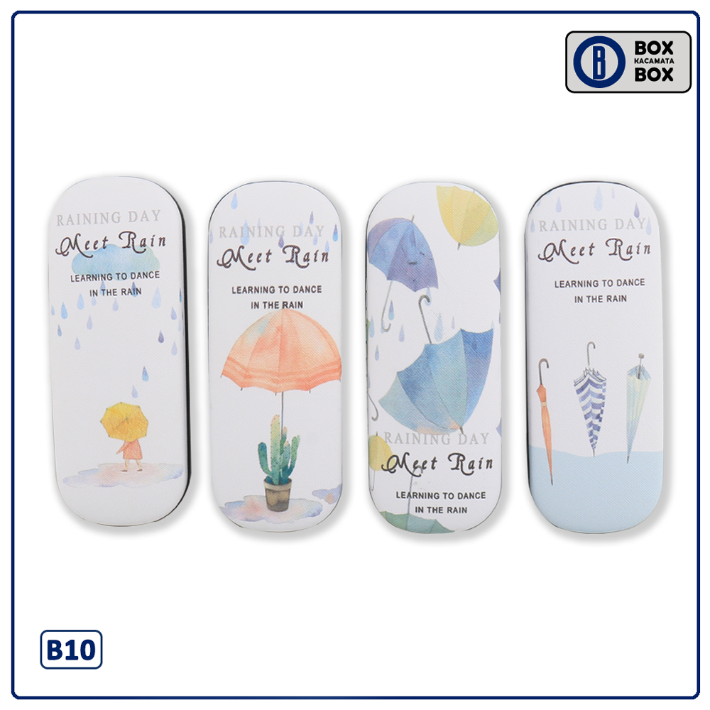 Box / Tempat Kacamata Hard Case Kuat Cepuk Magnet Motif Meet Rain Umbrella Soft Colour B10