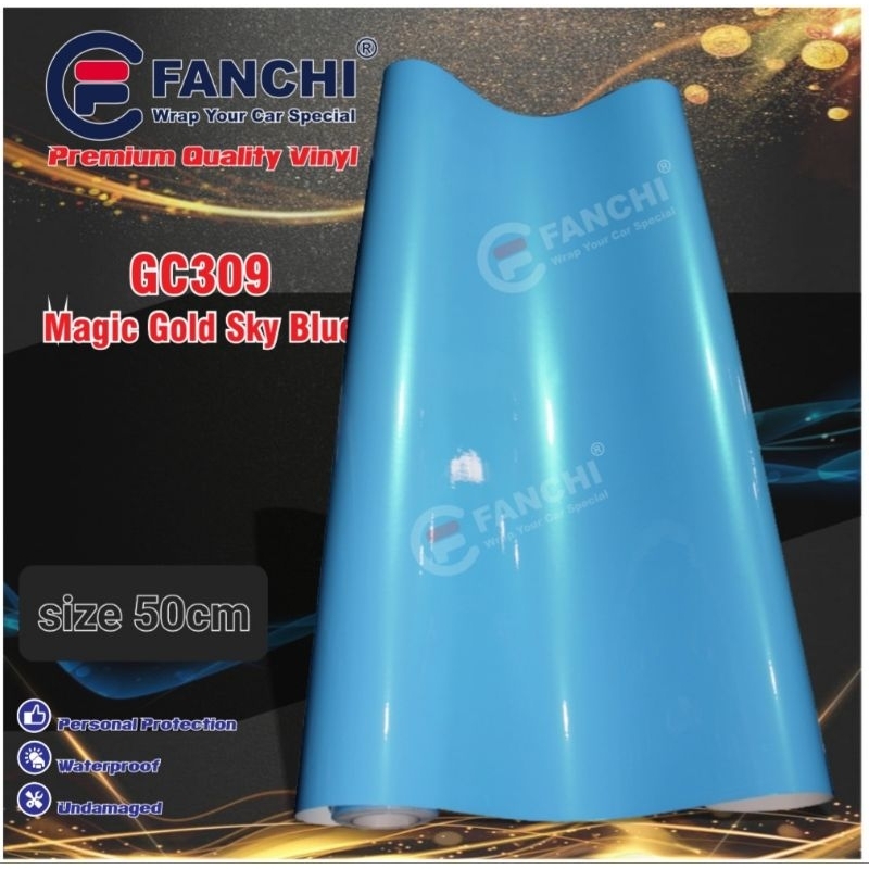 ROLL Sticker Fanchi FC309 GC309 Magic Gold Sky Blue Lebar 50cm x 9m ROLL