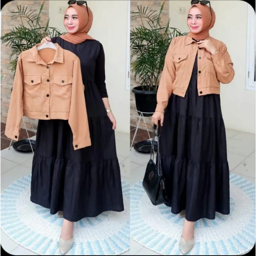 Gamis rompi polos Hitam / gamis rompi 867/ rompi / gamis kekinian / gamis modern / gamis rompi Polos