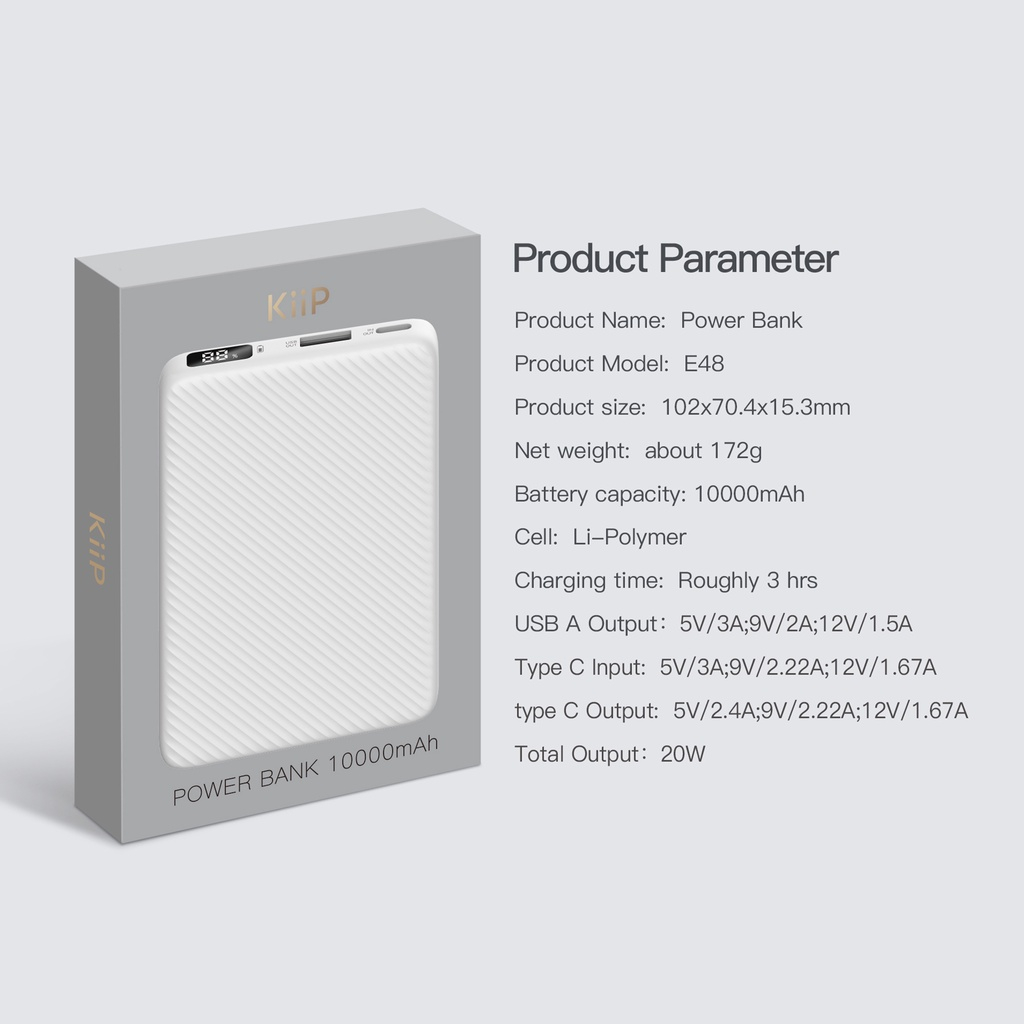 KiiP E48 Power Bank Mini Fast Charging 20W Quick Charge Type C 10000mah