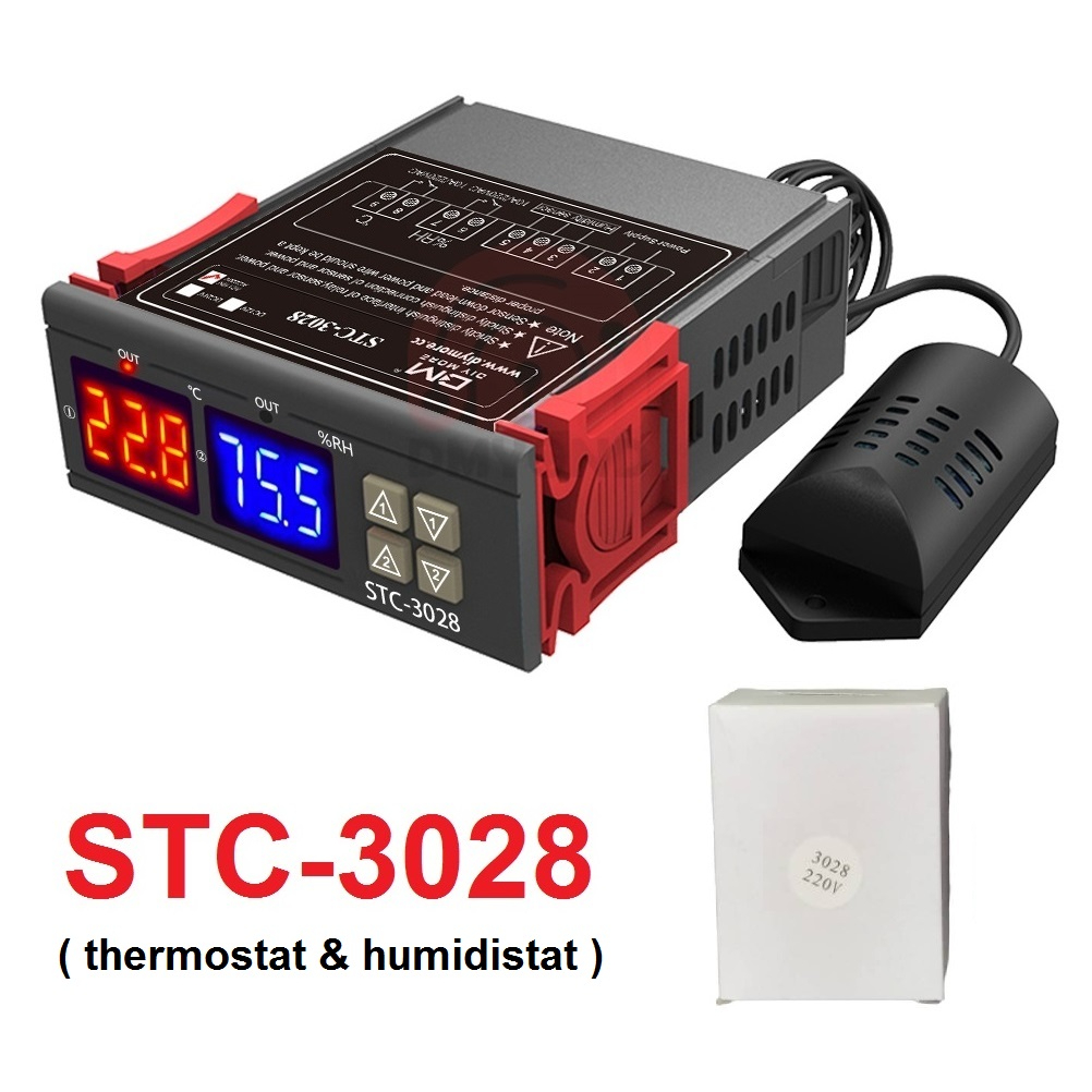 Thermostat STC-3028 Termostat Hygrostat Digital Pengatur Suhu Dan Kelembaban Otomatis AC 220V 12V