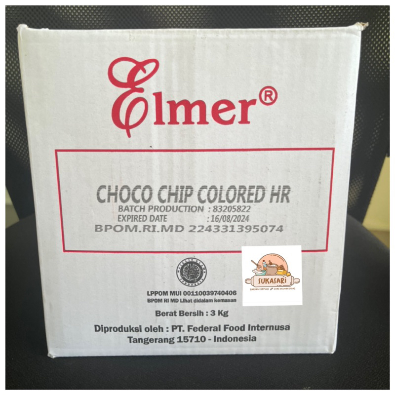 

Elmer Dark Chocolate chip half round bake stable 3kg dus warna warni