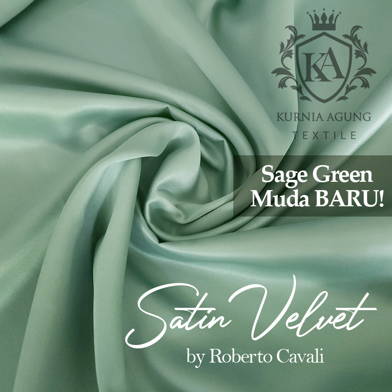 Kain Satin Velvet Silk Premium SAGE GREEN HOT Satin Bridesmaid Bahan Puring Gaun Meter dan 0.5 Meter Lebar 150cm