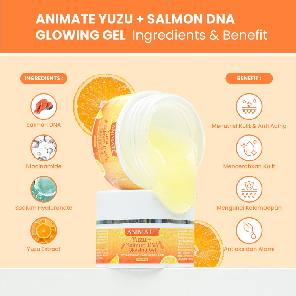 Animate Glowing Gel Beet + Salmon DNA Pelembab Wajah Moisturizer Animate Yuzu + Salmon DNA Glow Gel Mencerahkan Wajah Animate Skincare