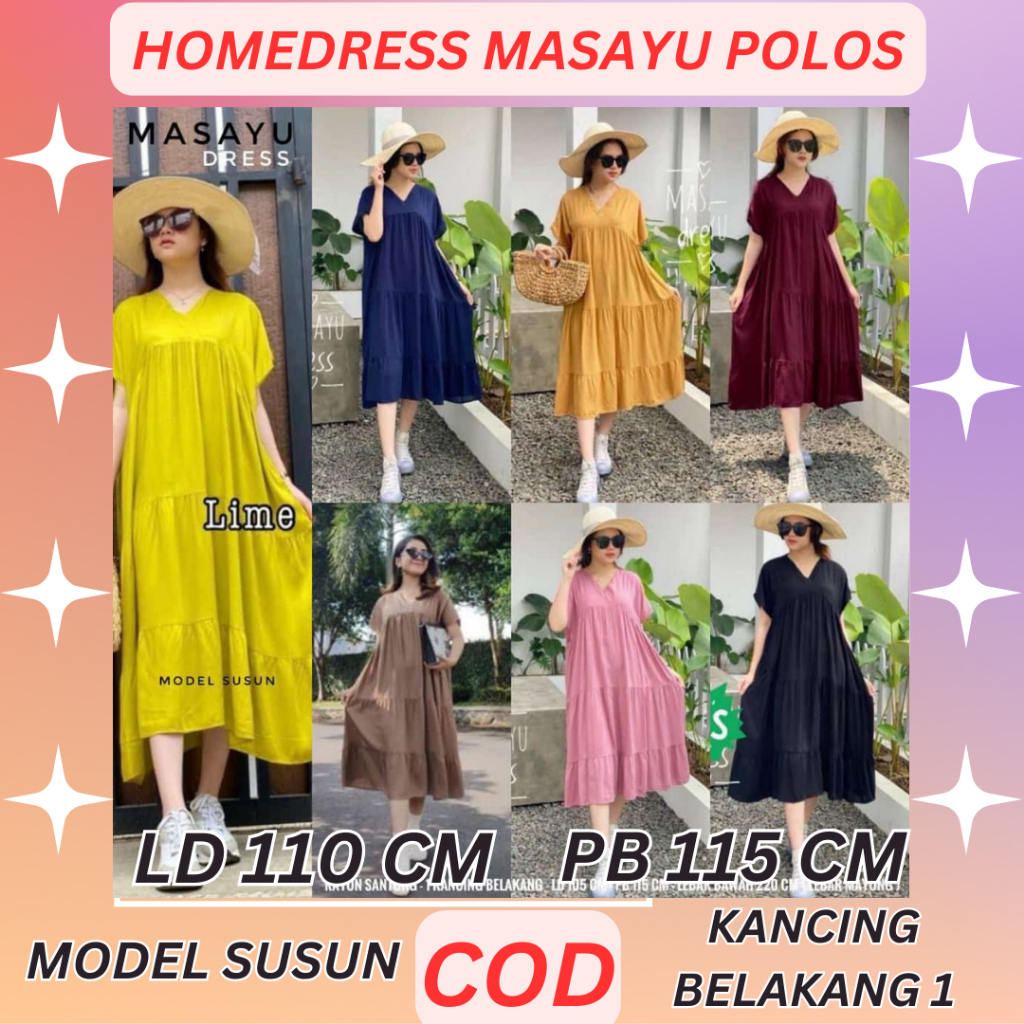 Homedress Masayu Rayon Polos Daster Masayu Wanita Cewe Perempuan Model Susun