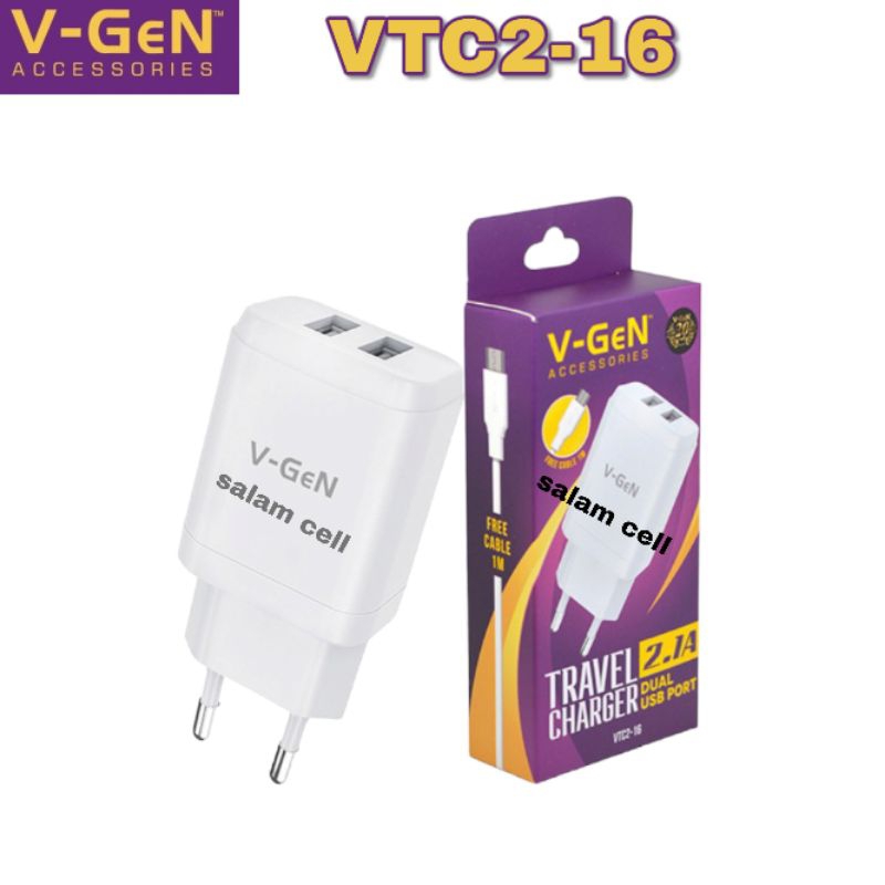 Charger Micro Usb V-GEN VTC2-16 Dual usb Port 10.5W 5V 2,1A Original Vgen Vtc2-16