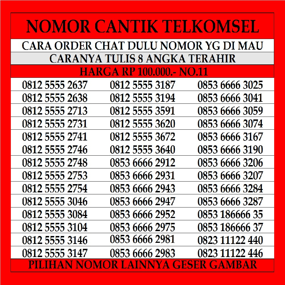 Nomor Cantik Simpati SP 100 Kartu Perdana Telkomsel Nomer