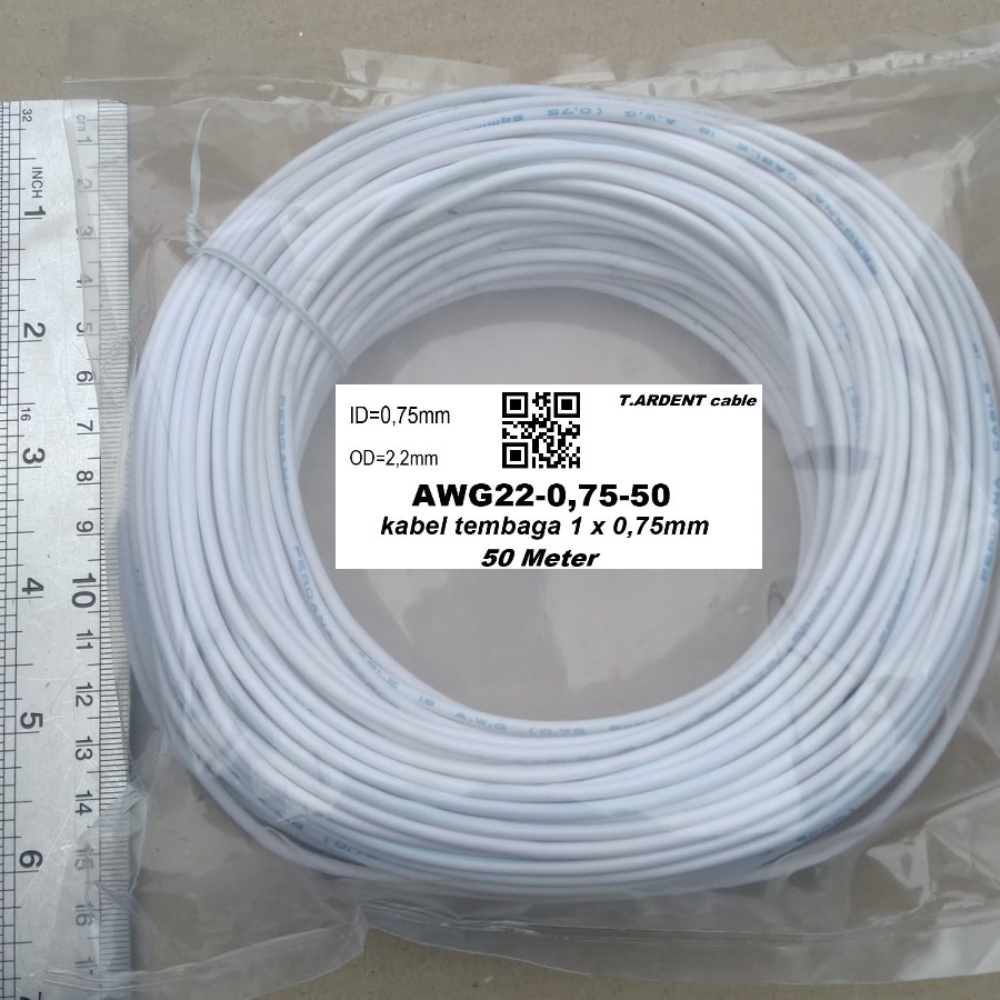 Kabel awg18 awg 18 serabut tembaga 0.75 putih paket roll 50 m