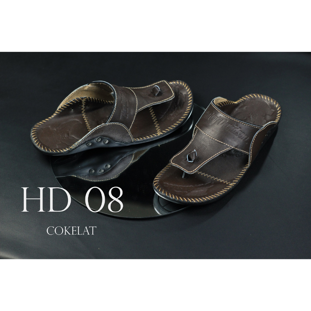 Sandal Selop Jepit Pria Harley Davidson Bahan Kulit Kode HD-08 Coklat
