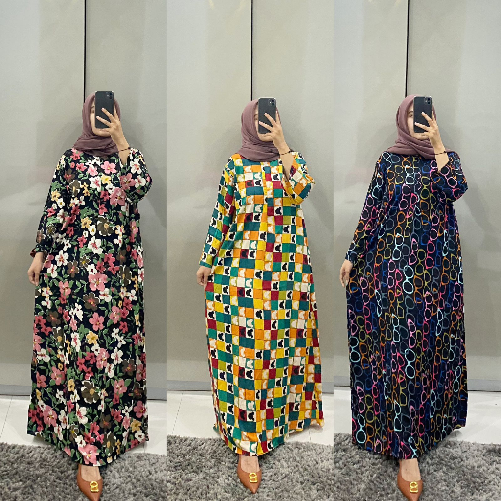 Daster gamis motif wanita lengan 3/4 relesting depan busui friendly LD 120CM Rayon beautyhijabtisa