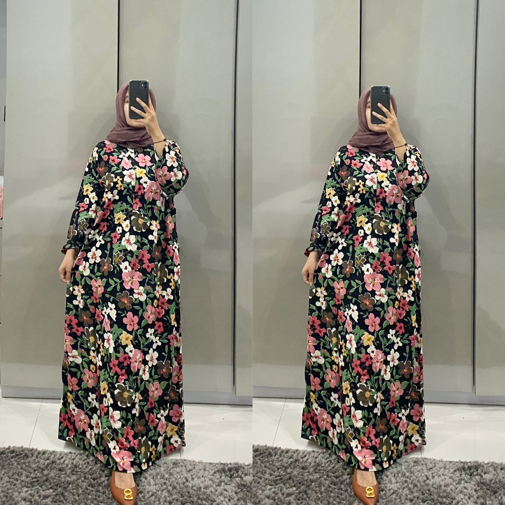 Daster gamis motif wanita lengan 3/4 relesting depan busui friendly LD 120CM Rayon beautyhijabtisa