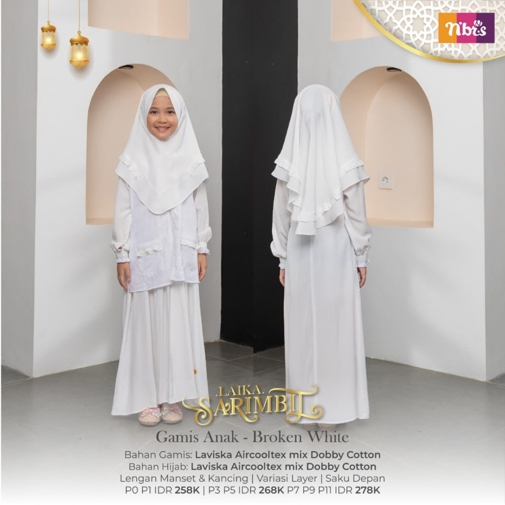 BAJU ANAK GAMIS HIJAB NIBRAS LAIKA BROKEN WHITE / GAMIS ANAK WARNA PUTIH TULANG BAHAN LAVISKA