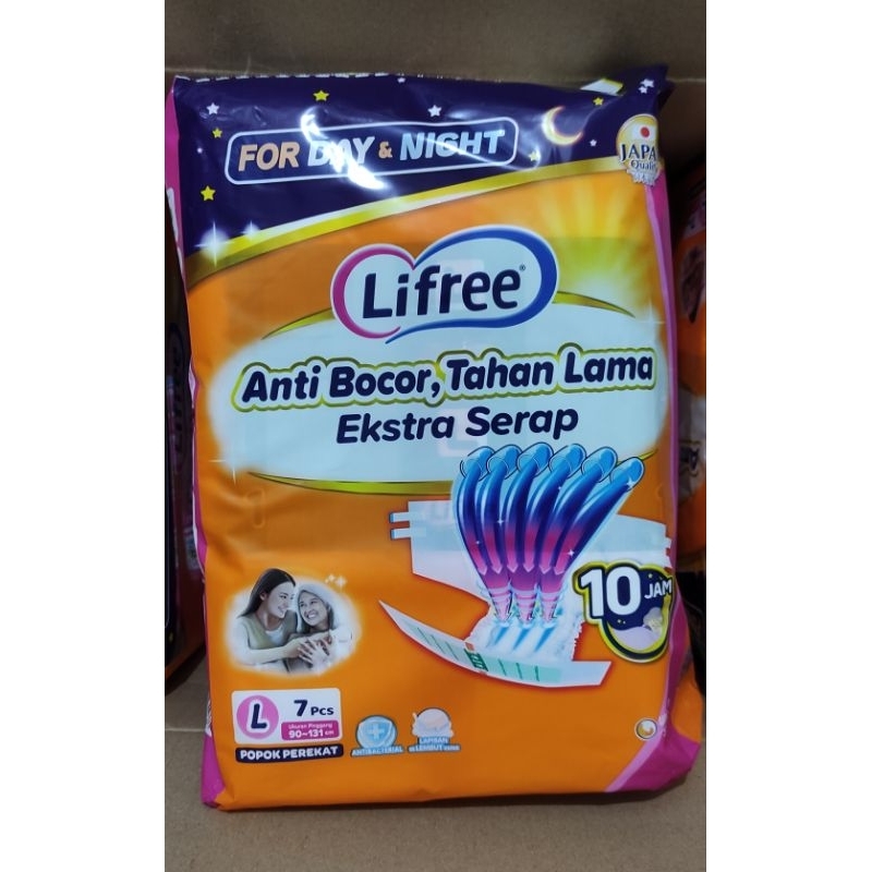 Lifree Popok Dewasa Tipe Perekat Ukuran L Isi 7 Pcs / Popok Dewasa / Anti Bocor &amp; Tahan Lama / Kualitas Jepang