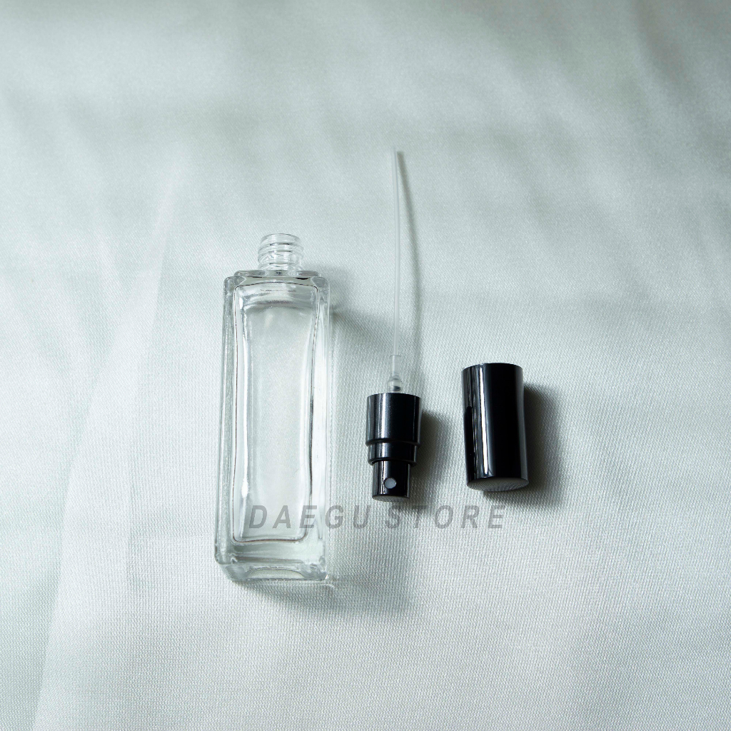 Botol Spray 30ml Kaca Kotak Persegi Tebal - Refill Isi Ulang Parfum Travel Size Drat Ulir