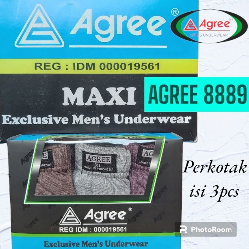 AGREE 8889 | Celana Dalam Pria Maxi Set 3pcs | CD Cowok Agree Karet Dalam (Kotak Biru) | Pakaian Dalam Pria