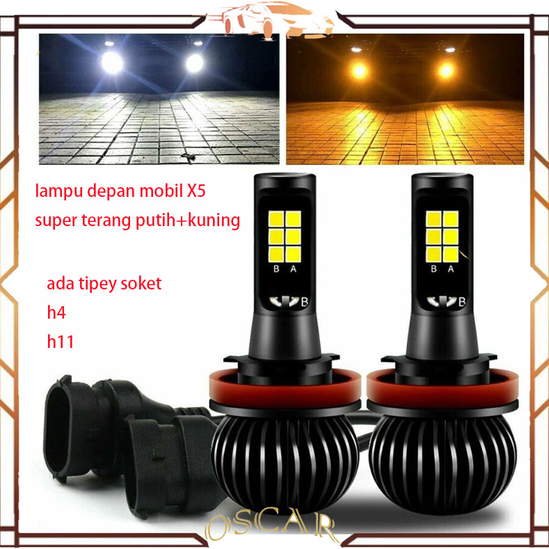 2x Lampu Kabut Mobil 2 Warna LED H4 H8 H9 H11 Putih + Kuning