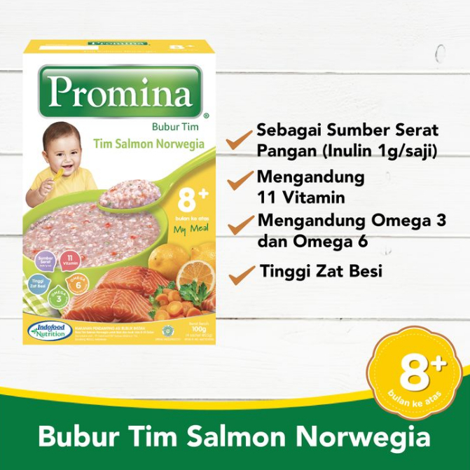 Promina Bubur Tim Salmon Norwegia Box 100gr 8 Bulan+ Untuk Bayi GTM, Untuk BB Booster Bayi &amp; MPASI Bayi