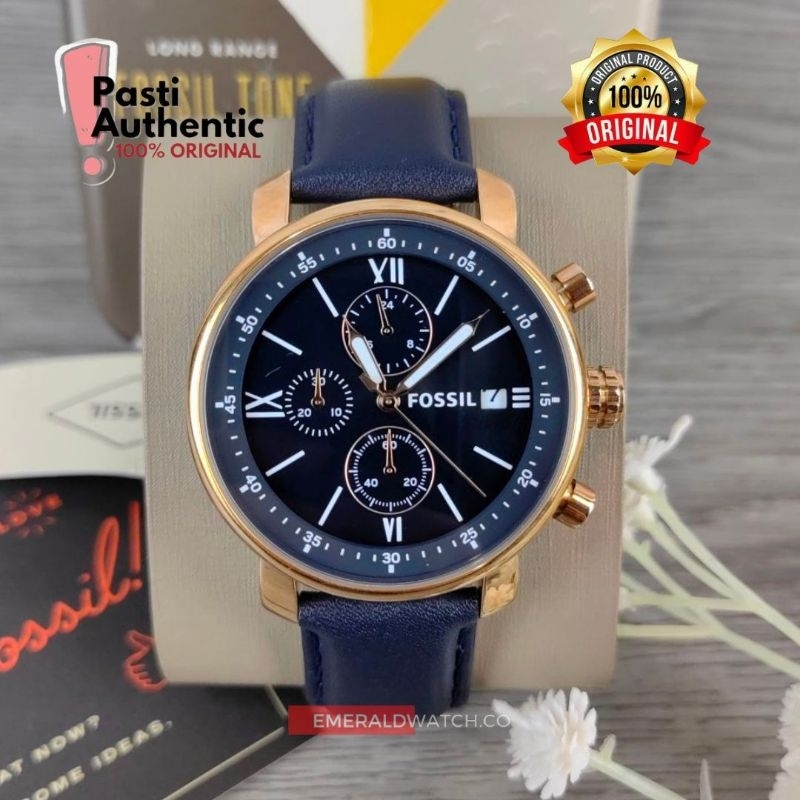 Jam Tangan Pria Rhett Chronograph Navy Leather Watch - BQ1704