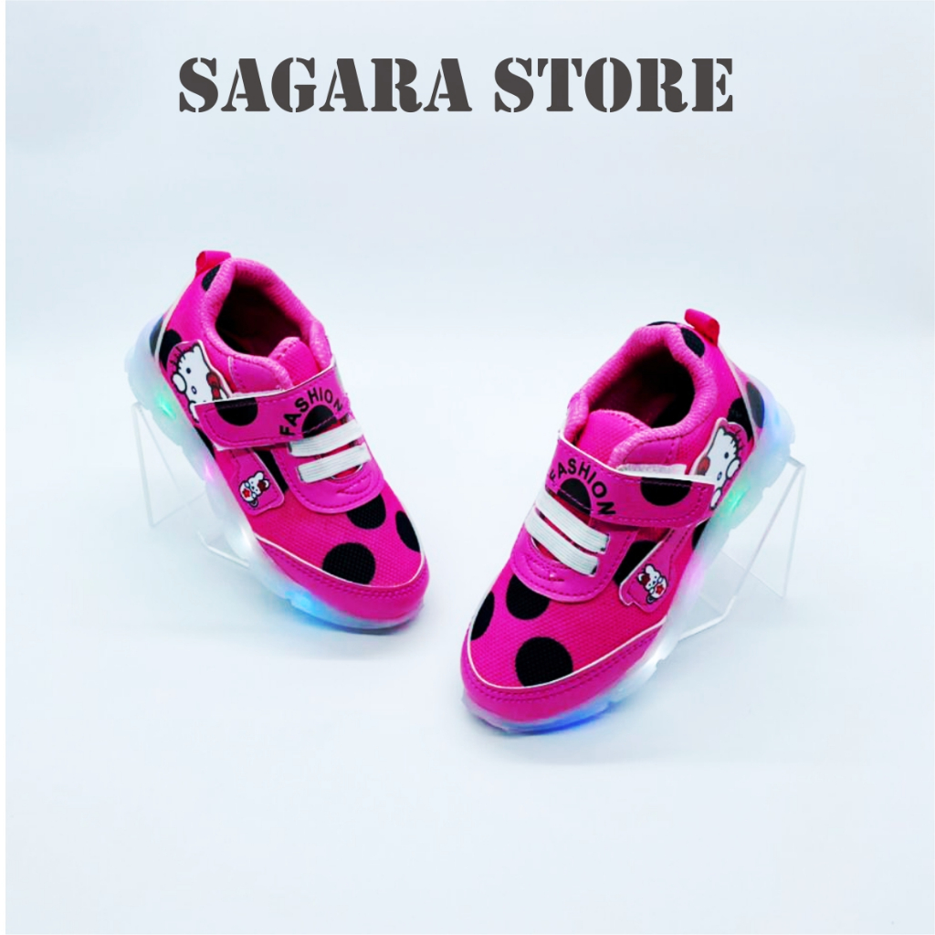 SEPATU ANAK PEREMPUAN LAMPU LED IMPORT MURAH HELLO KITTY 22-31