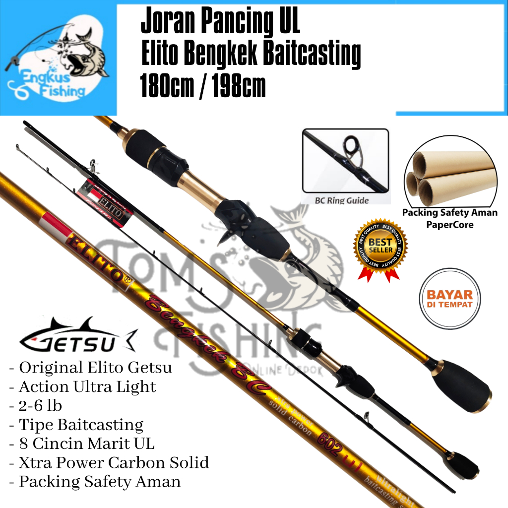 Joran Pancing BC UL Getsu Bengkek 180cm /  198cm Baitcasting (2-6LB) Carbon Solid Murah - Engkus Fishing