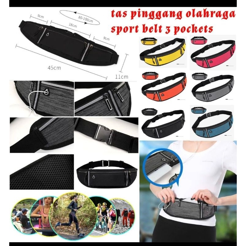 Tas Pinggang Olahraga Waterproof Sport Belta 3 Pocoets Fitness Running Outdoor Hp Bag / Tas