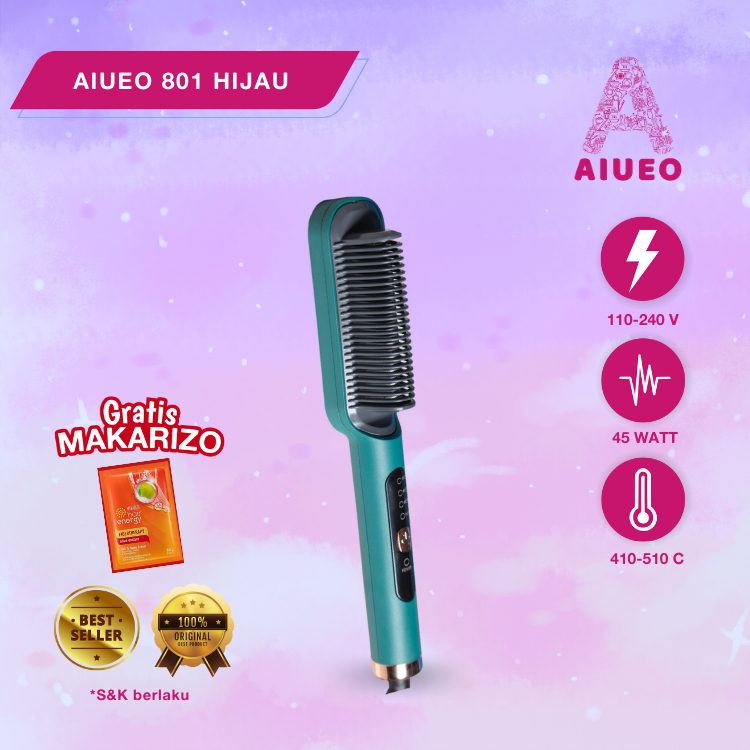 [GARANSI 18 BLN] •  AIUEO Catokan  Sisir Pelurus Rambut - Catokan Sisir Meluruskan Rambut Mudah Diatur Hair Straightener 801 Low Watt