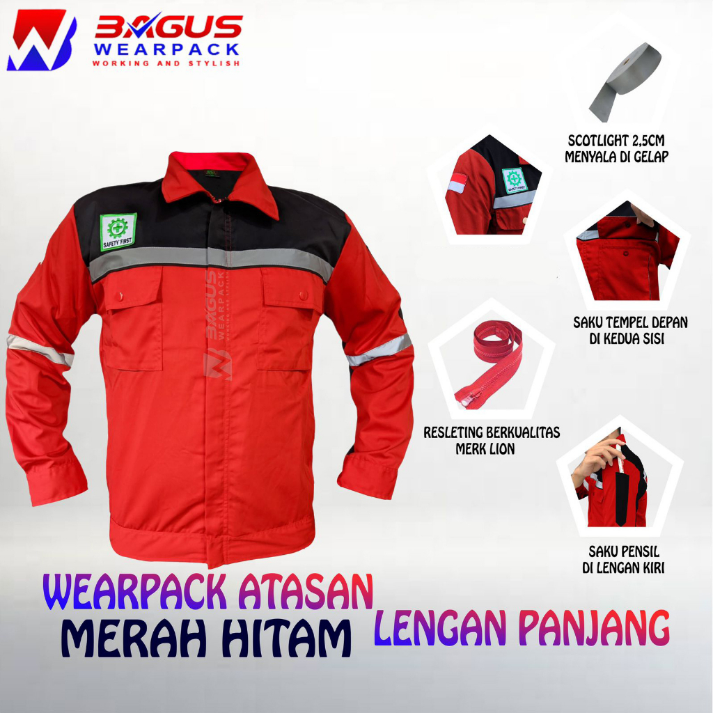 BAJU PROYEK KEREN / BAJU KERJA PRIA PROYEK / BAJU KERJA PIRA LAPANGAN / BAJU WEARPACK LENGAN PANJANG / BAJU WEARPACK / WERFAK PRIA KERJA / BAJU WEARPACK KERJA PROYEK / WEARPACK PROYEK / WEARPACK PRIA KEREN / BAJU PROYEK LENGAN PANJANG / MERAH HITAM