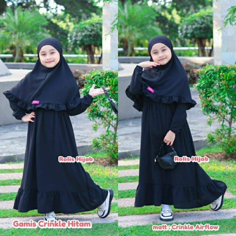 GAMIS POLOS ANAK PEREMPUAN GAMIS CRINKLE GAMIS HITAM