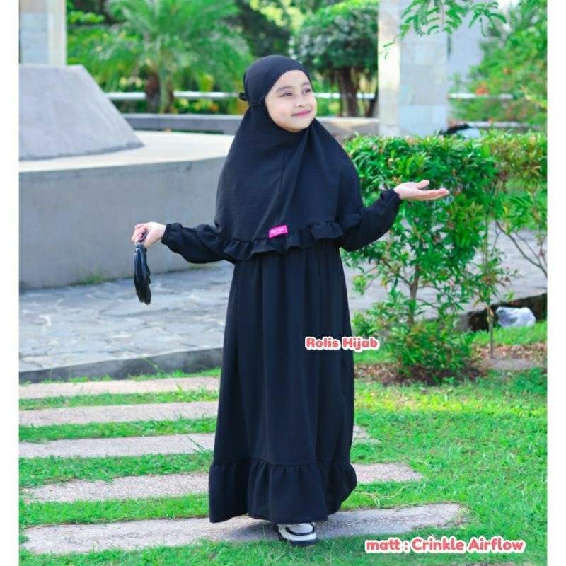 GAMIS POLOS ANAK PEREMPUAN GAMIS CRINKLE GAMIS HITAM