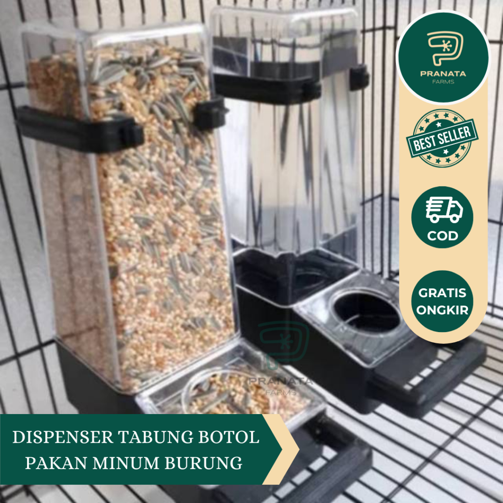 DISPENSER TABUNG BOTOL GALON PLASTIK MIKA JUMBO UNTUK WADAH CEPUK PAKAN MINUM BURUNG LOVEBIRD DLL