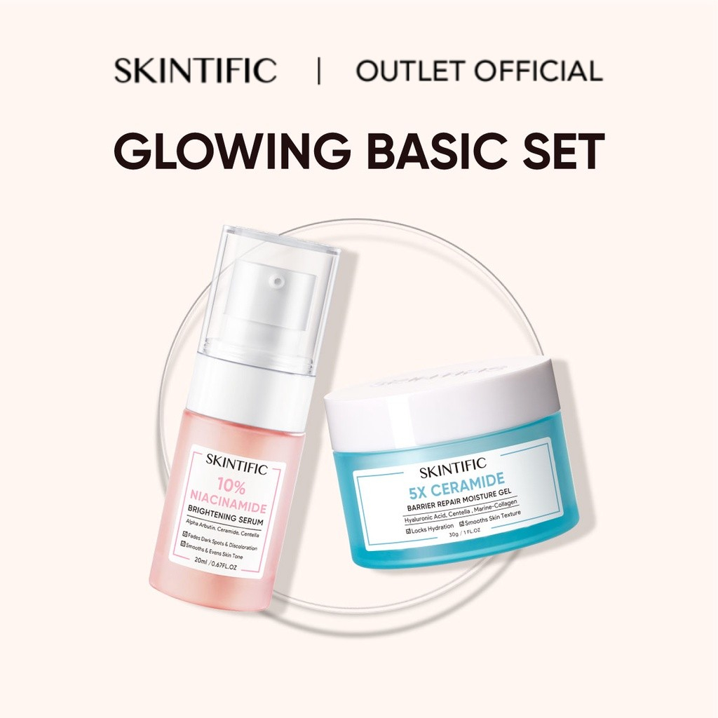 【Skintific Outlet Official】SKINTIFIC 2pcs Glowing Barrier Set - 10% Niacinamide Brightening Serum Serum Mencerahkan &amp; 5X Ceramide Barrier  Moisture Gel Pelembab Wajah Moisturizer Night Cream