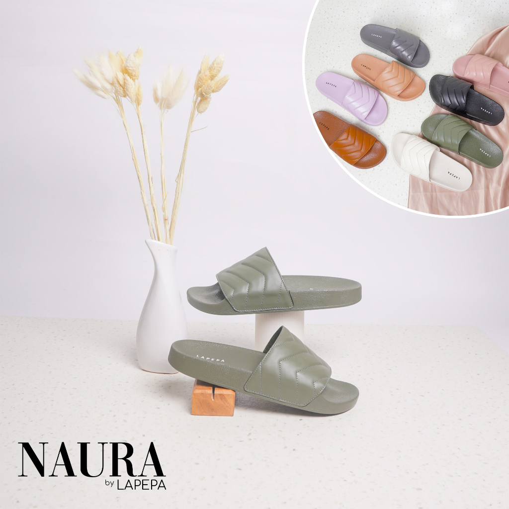 Adarastore - Lapepa NAURA Sandal Slop Wanita Keren Sendal Kulit Cewek Casual Model Slide Kekinian