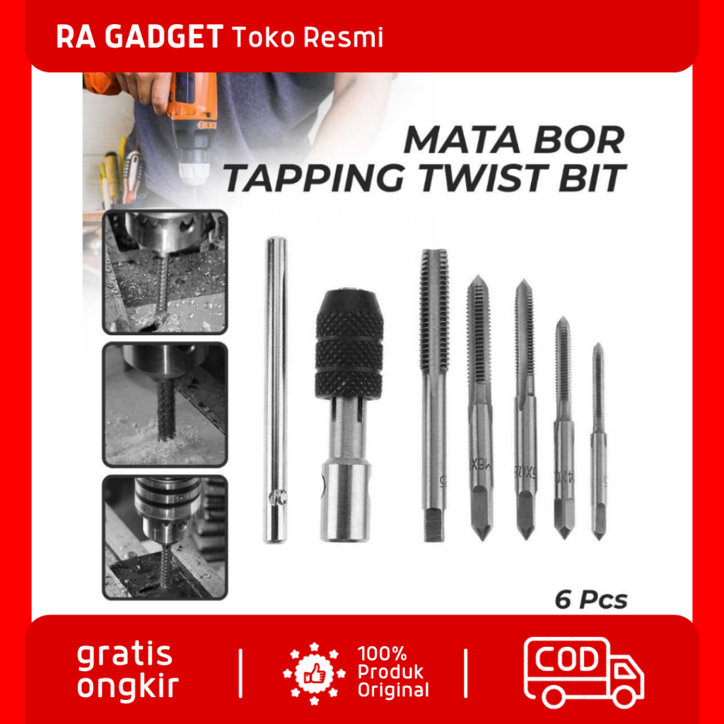 Alloet Mata Bor Wrench Drill Bit Hand Tapping Twist Bit 6 PCS / Pelubang Keramik Kramik Granit Kaca 