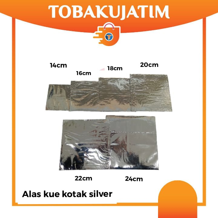 alas kue KOTAK SILVER KARTON tatakan cake board 20cm - 10pcs