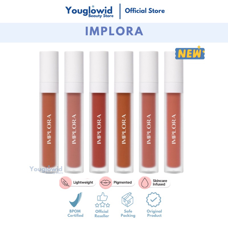 【Official Outlet】IMPLORA Lip Velvet Cream Matte Lipcream Lipstick Matte Transferproof Longlasting Awet Tahan Lama Original Viral BPOM