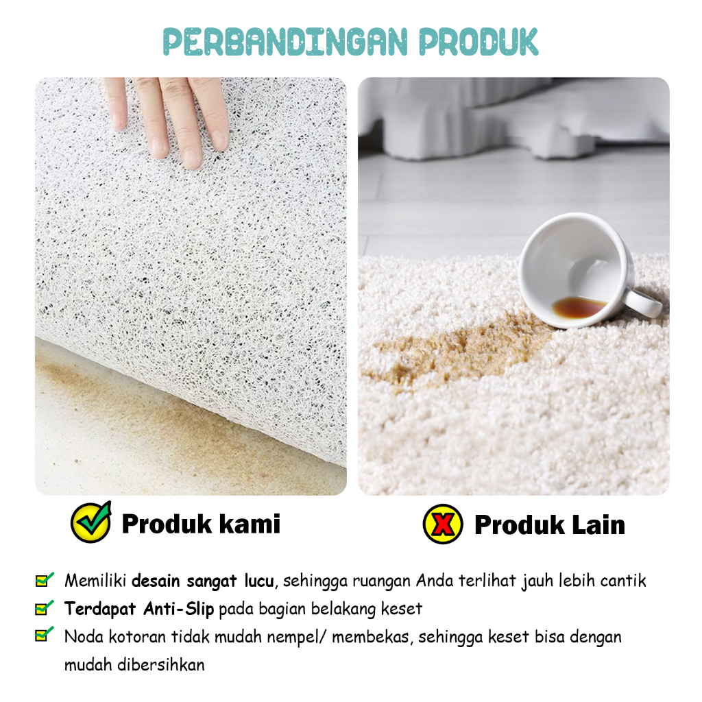 Keset Bihun Bermotif Cantik Ukuran 40cm x 60cm Bahan Plastik PVC Lembut Alas anti slip Kualitas Premium - D9A2