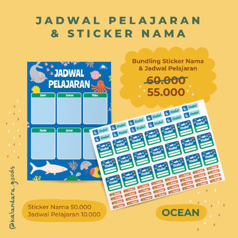 

stiker nama custom waterproof anti air dan jadwal pelajaran wipe and clean