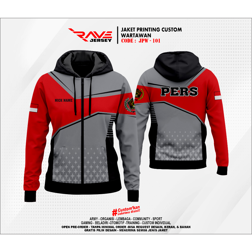JAKET PERS WARTAWAN FULL PRINTING SUBLIM CUSTOM (DESAIN SUKA SUKA)