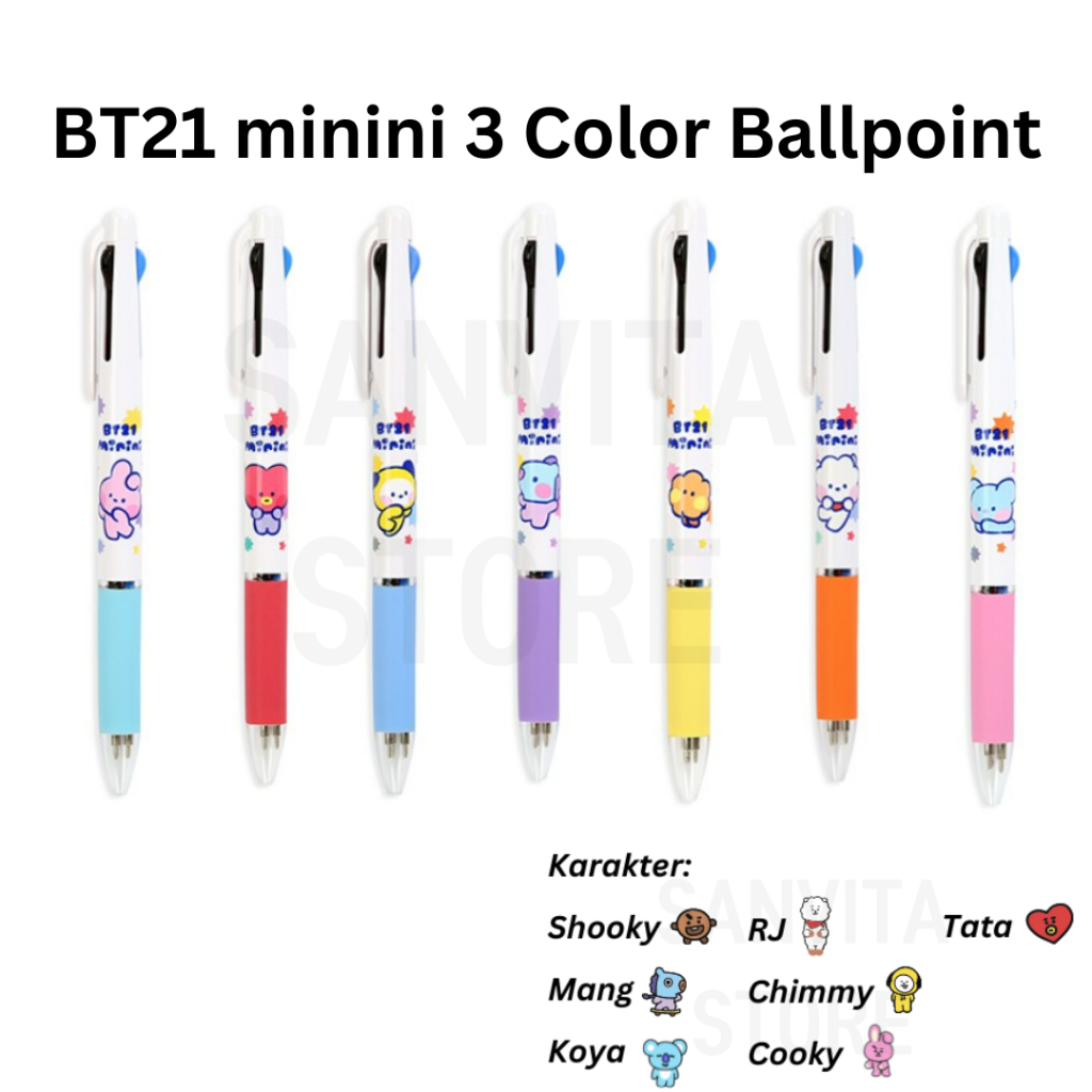 

BT21 minini 3 Color Ballpoint Pen MANG SHOOKY KOYA RJ CHIMMY COOKY TATA