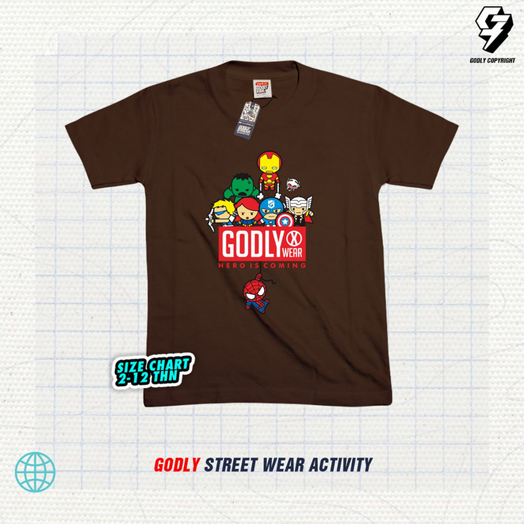 Hero Marvel COD [BAYAR DI TEMPAT] KAOS DISTRO ANAK GODLY X WEAR KIDS AND JUNIOIR USIA 1-12 TAHUN TERLARIS