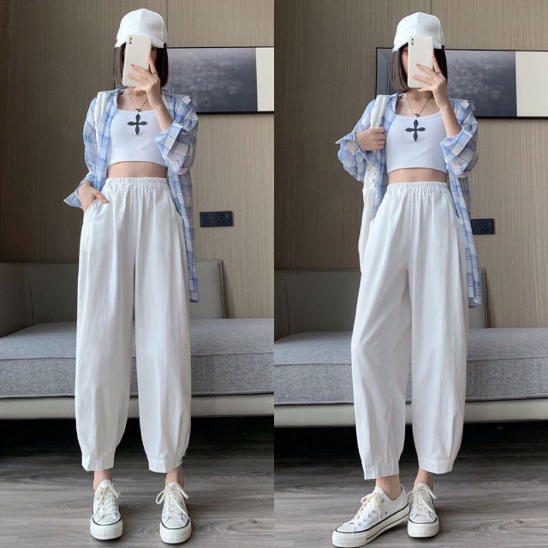 QUEEN SAKURA - Q7943C - BAGGY LOOSE ANKLE PANTS IMPORT - CELANA BAGGY CASUAL KOREA WANITA IMPORT
