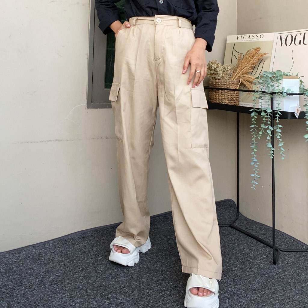 BONNIE CARGO PANTS - HIGHWAIST LOOSE CARGO - CELANA CARGO WANITA